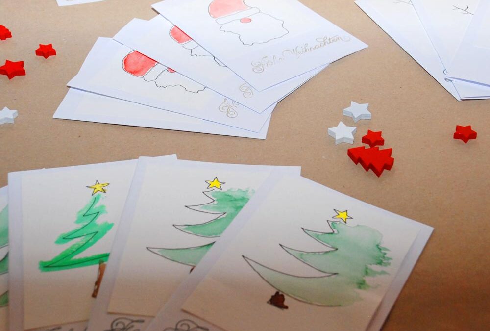 RWB Essen – Weihnachtsmarkt 2017 – Weihnachtskarten am Verkaufsstand für Papierarbeiten