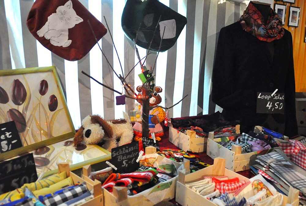 RWB Essen – Weihnachtsmarkt 2018 – Verkauf von genähten Taschen, Beuteln, Schlüsselanhängern und vielem mehr